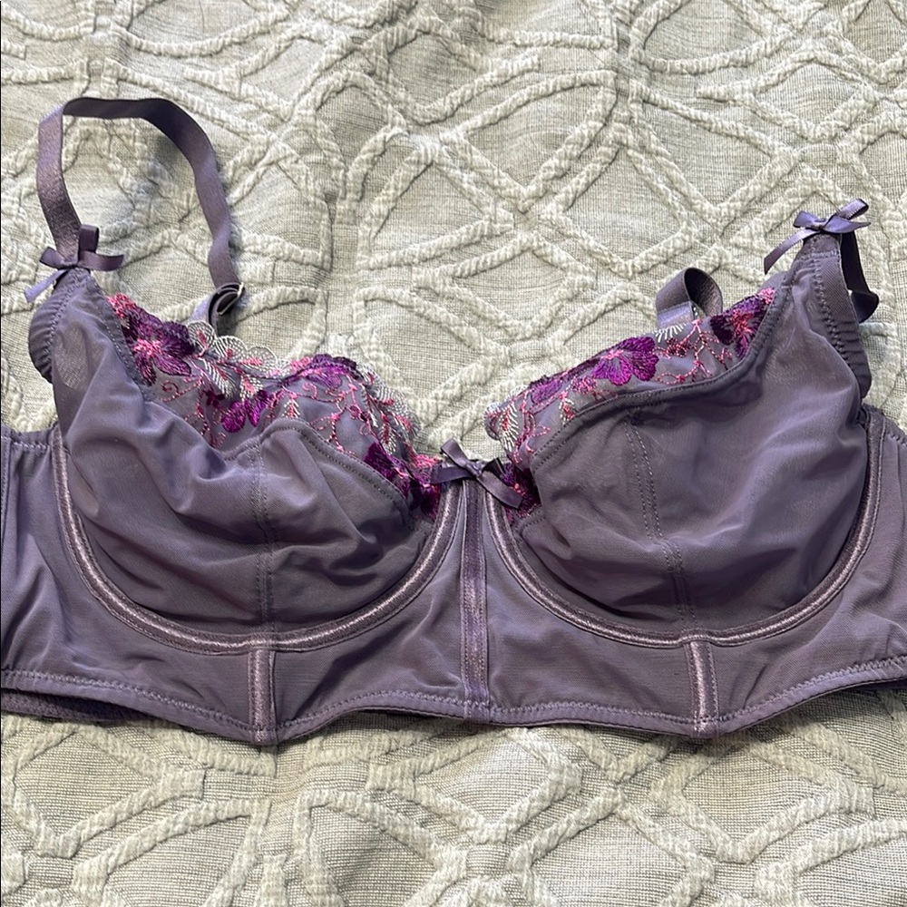 Elegant Lace Trim Purple Bra